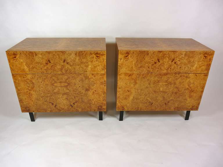 Mid-Century Modern Pair Burl Wood Dressers
