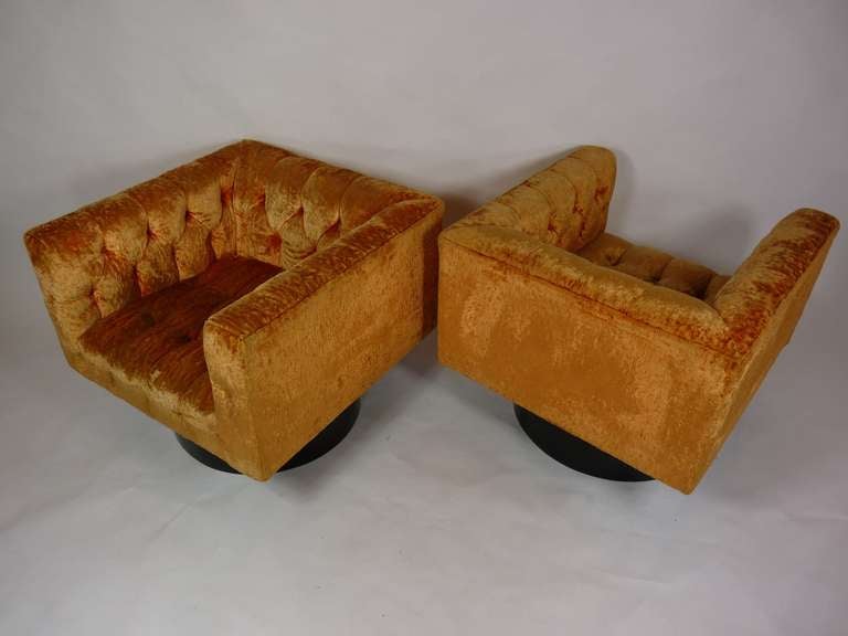 American Pair of Swivel Cube Lounge Chairs