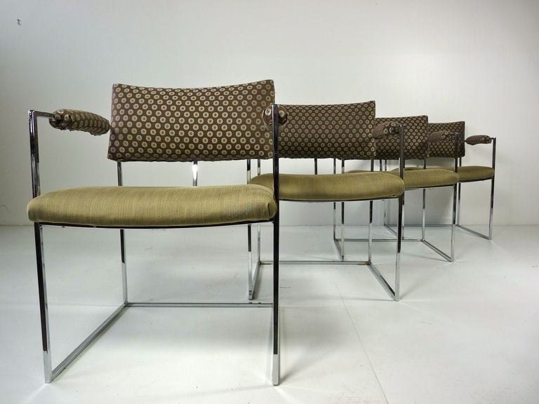 Set of four chrome frame Milo Baughman chairs for Thayer Coggin. Sold as as set or individually.