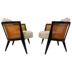 Pair Harvey Probber Cane Back Lounge Chairs