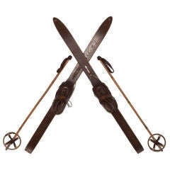 Vintage Child's Skis, Boots And Poles