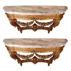 Pair of 19th c. marble topped Louis XVI Consoles