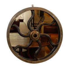 Antique Factory Wheel Mirror, circa 1910