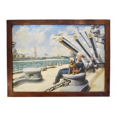 Original WWII  Patriotic Sailor and Pitbull Painting