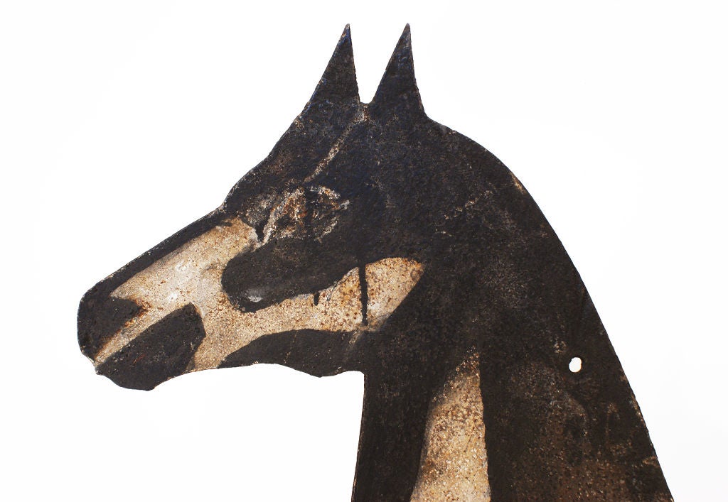 Black and white painted iron weathervane horse from an important Midwestern folk art collection.