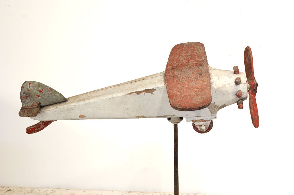 American Carved Wood Folk Art Airplane, circa 1940s For Sale