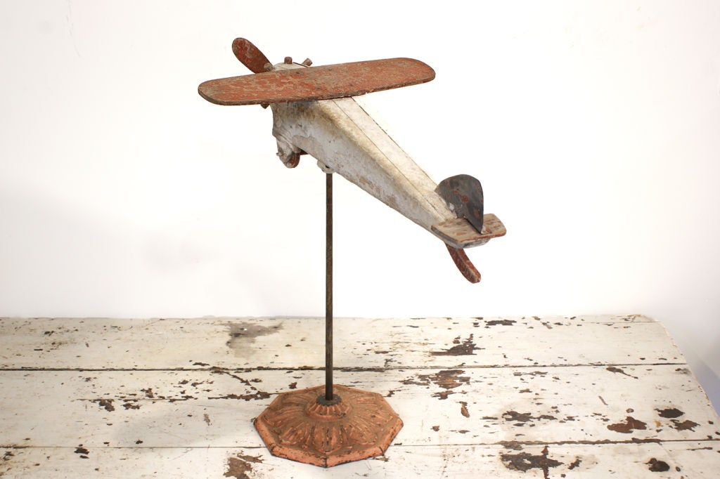 Mid-20th Century Carved Wood Folk Art Airplane, circa 1940s For Sale