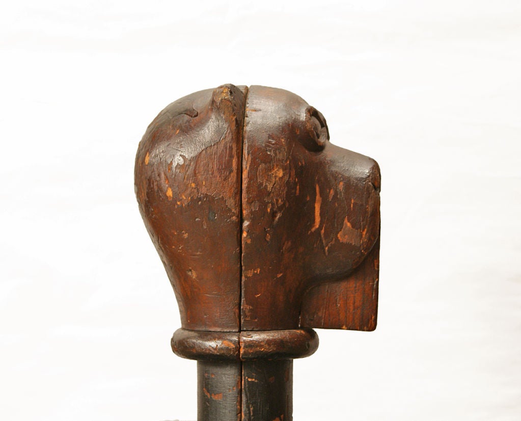 American Vintage Hand-Carved Folk Art Dog Head For Sale
