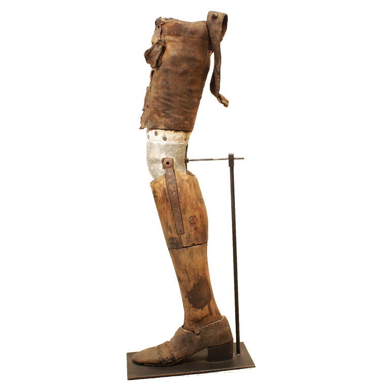 Pre Civil War Wood, Iron, Leather and Zinc Prosthetic Leg