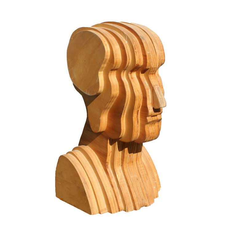 Abstract Folk Art Plywood Bust For Sale