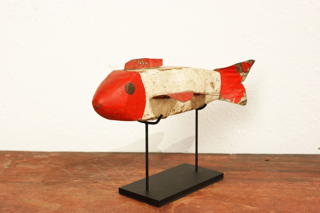 Collection of Five Red and White Great Lakes Fish Decoys