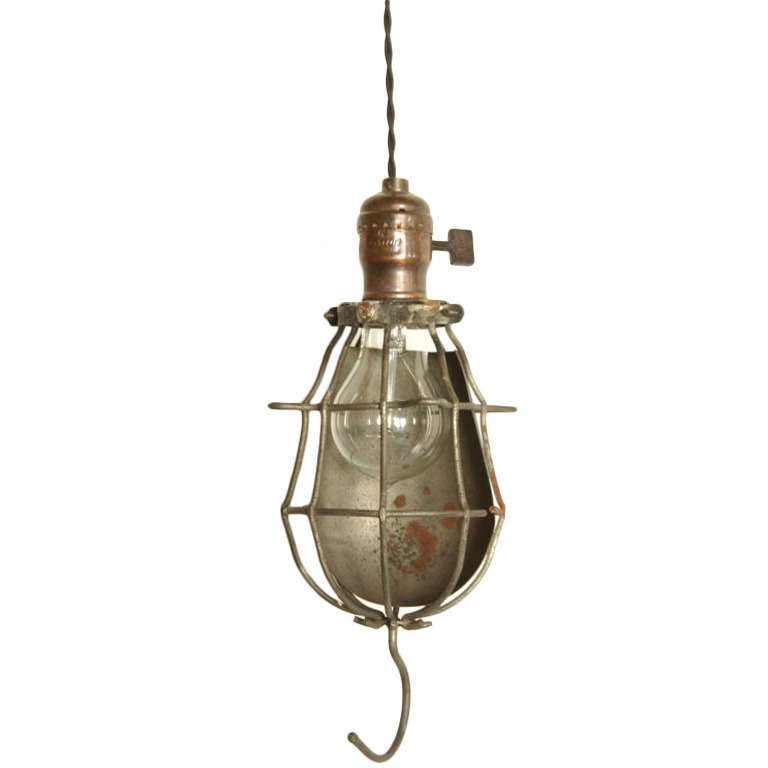 Vintage Industrial Cage Trouble Light Pendant with Reflector Shield