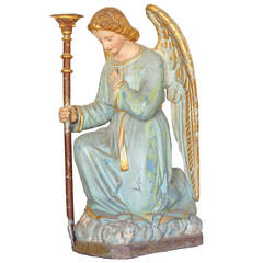 19th Century Zinc Angel Kneeling on Clouds 7