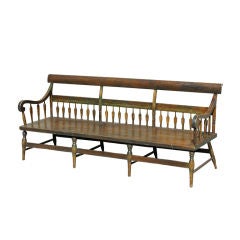 Antique c. 1860 Jefferson County Green Windsor Bench