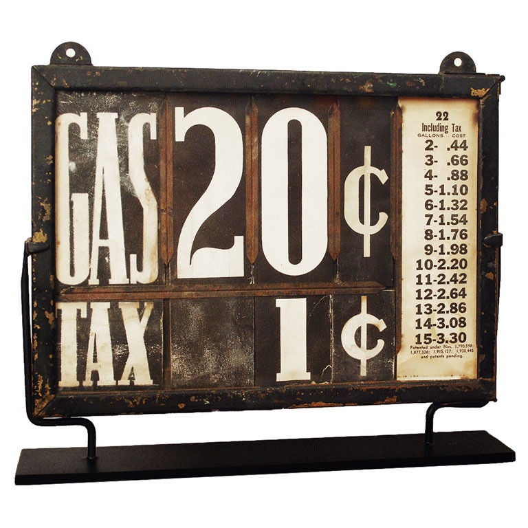 c. 1930's Gas Station Price Sign