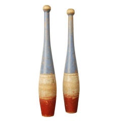 Antique Late 19th Century Red White and Blue Indian Clubs