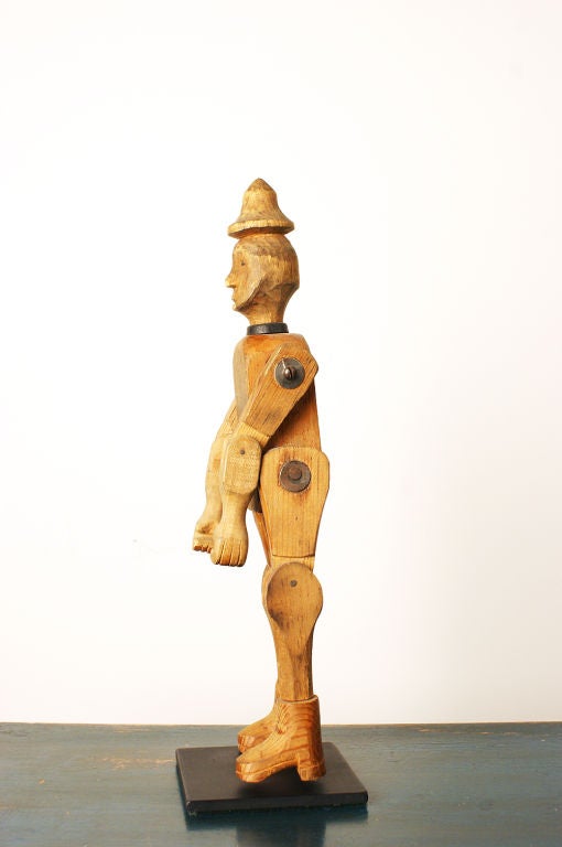 American Vintage Carved Wood Articulated Clown Figure For Sale