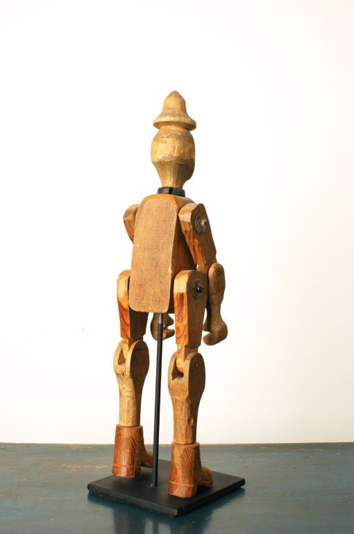 Vintage Carved Wood Articulated Clown Figure In Good Condition For Sale In Santa Monica, CA