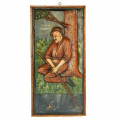 Oringinal Wood Carved Relief of a Man Fishing 8