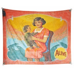 Banner d'appoint vintage pour baby Carnival avec tortue, années 1930-1940