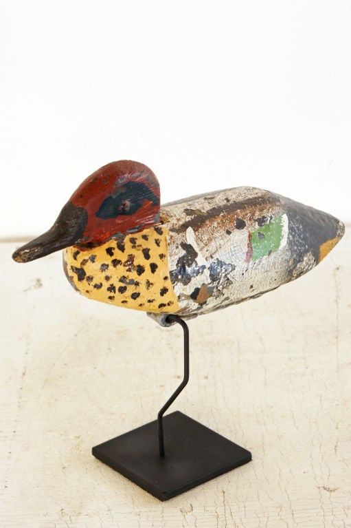 Wonderfully decorated male Teal Duck. Hand carved and painted by Jack Smith, of Sacramento, CA, who regularly used the decoy when duck hunting in Colusa County, CA.