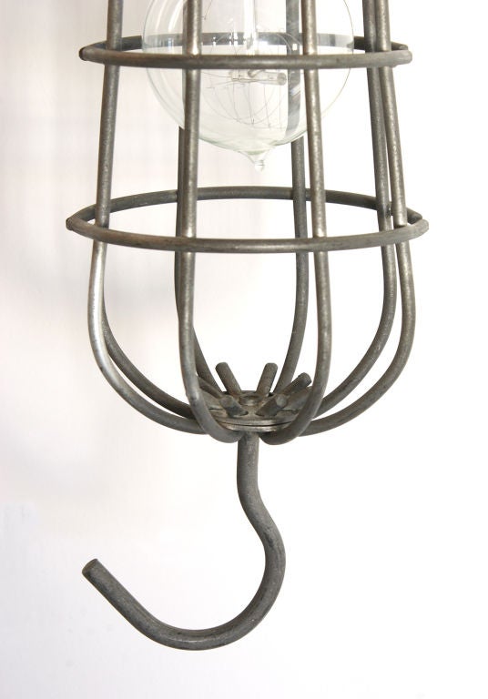 Vintage Industrial Cage Trouble Light Pendant In Good Condition In Santa Monica, CA