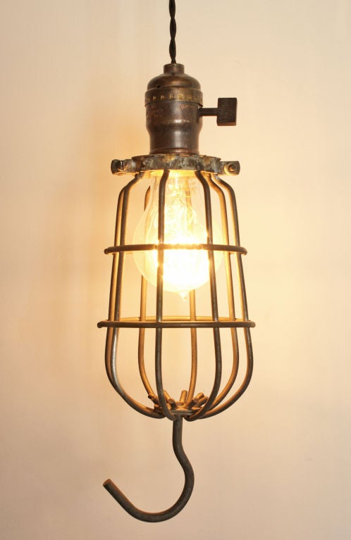 20th Century Vintage Industrial Cage Trouble Light Pendant