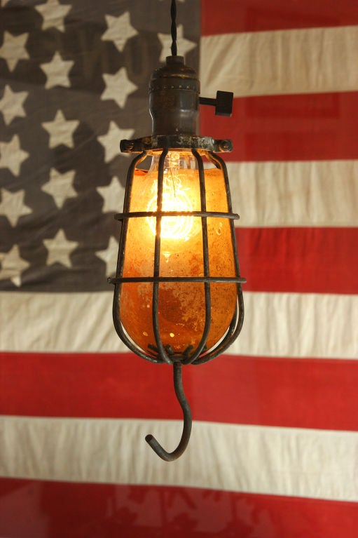 Vintage Industrial Cage Trouble Light Pendant with Reflector Shield 1