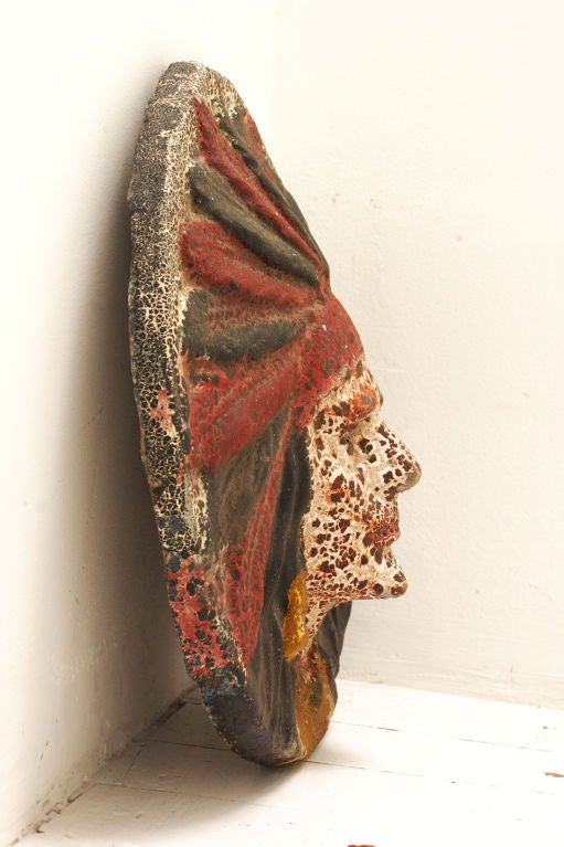 Cast concrete Indian architectural building fragment with fantastic original alligatored paint surface. Found in Kansas.
