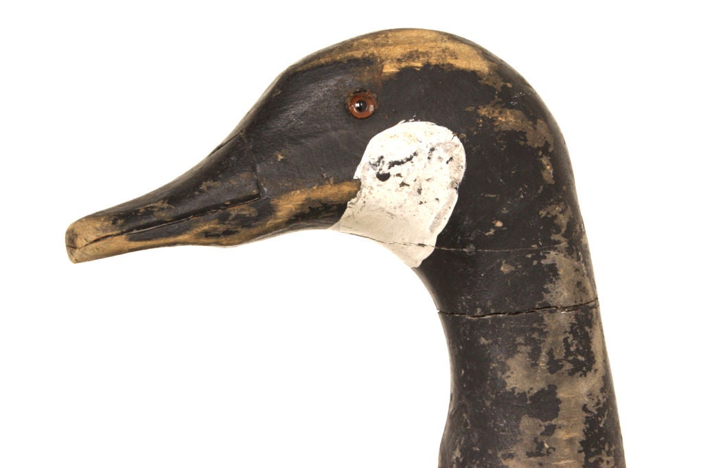 Vintage wood carved Long Neck Goose Decoy signed by Manley Rusho, Grindstone Island, New York.