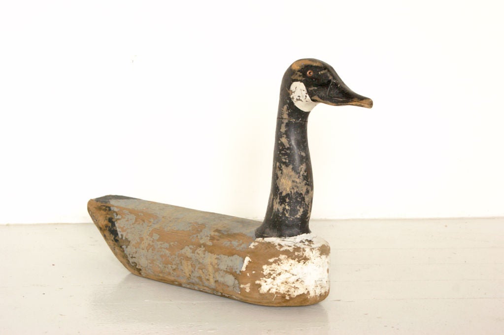 20th Century Grindstone Island, NY Long Neck Goose Decoy Signed By Carver