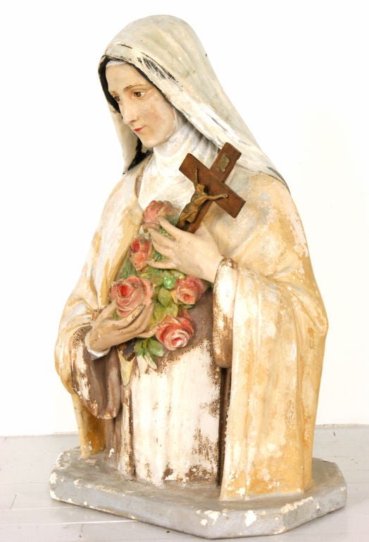 Folk Art Large St. Therese Chalkware Bust from an Erie, PA Church