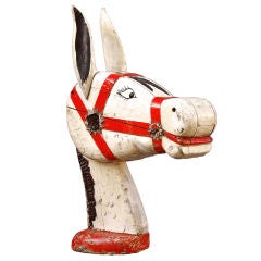 Large Painted Wooden Donkey Head