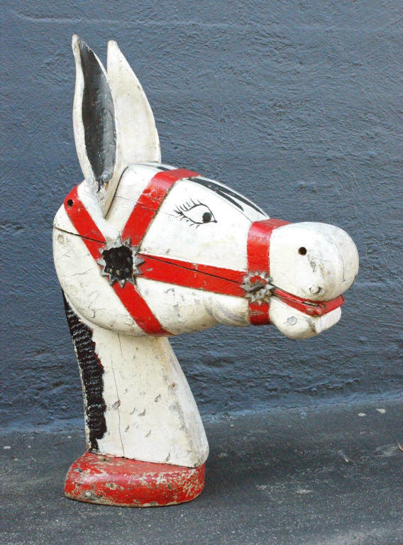 Large Painted Wooden Donkey Head