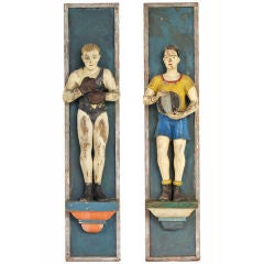 Antique c. 1920's Carnival Sideshow Boxing Arena Carvings