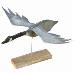Vintage Carved Wood Goose Decoy with Sheet Metal Wings