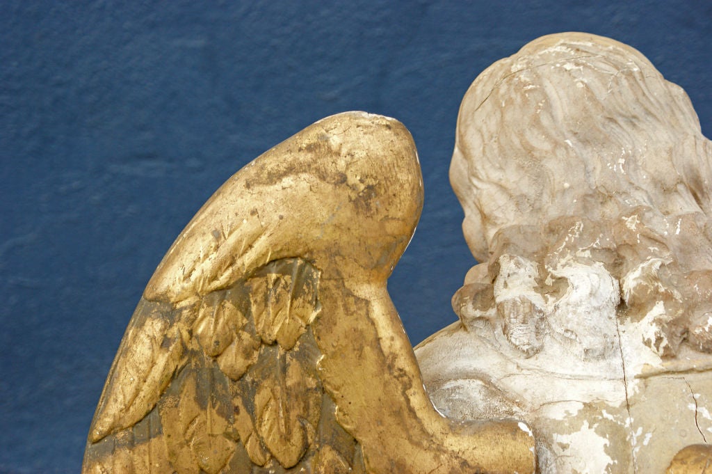 Gesso Late 19th Century Carved Wooden Angel For Sale