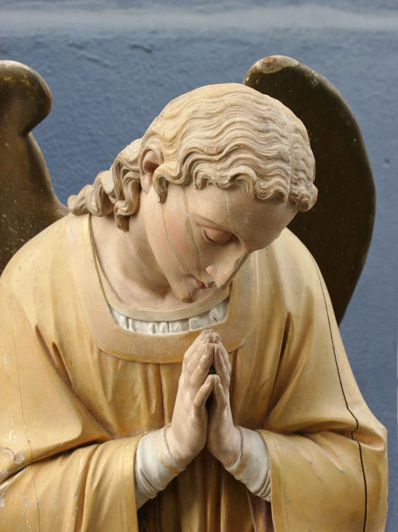 Folk Art Late 19th Century Carved Wooden Angel For Sale