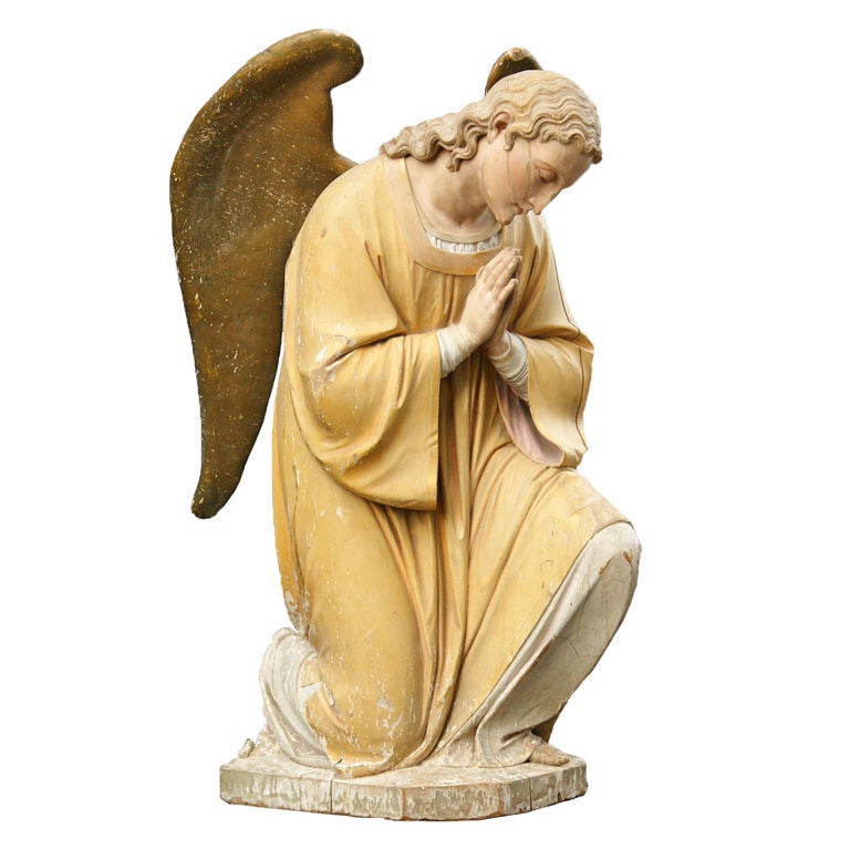 Late 19th Century Carved Wooden Angel