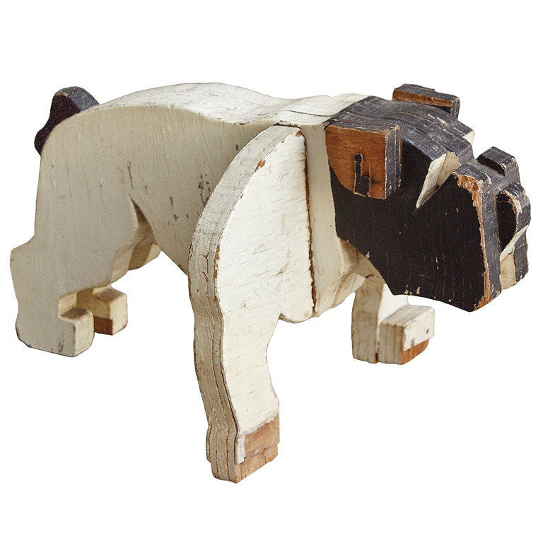 c. 1930's American Folk Art Wooden Bulldog Sculpture at 1stDibs