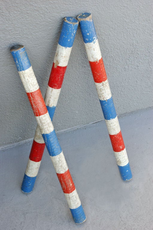 American c. 1930's Red White and Blue Wooden Circus Juggling Props