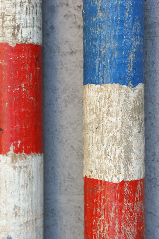 Mid-20th Century c. 1930's Red White and Blue Wooden Circus Juggling Props