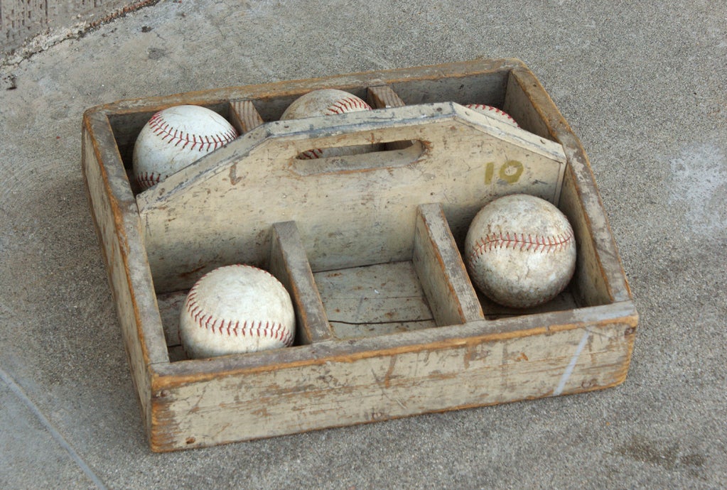 American c. 1930's Sorting Tray with Collection of Vintage Softballs
