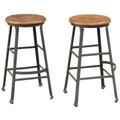 Pair of Industrial Stools with Half Moon Footrests