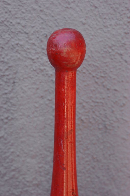 American Set of Three Indian Clubs With Original Red Paint Surface