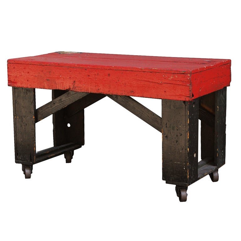 Vintage Industrial Factory Cart with Bold Red and Black Paint