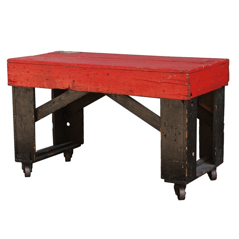 Vintage Industrial Factory Cart with Bold Red and Black Paint For Sale