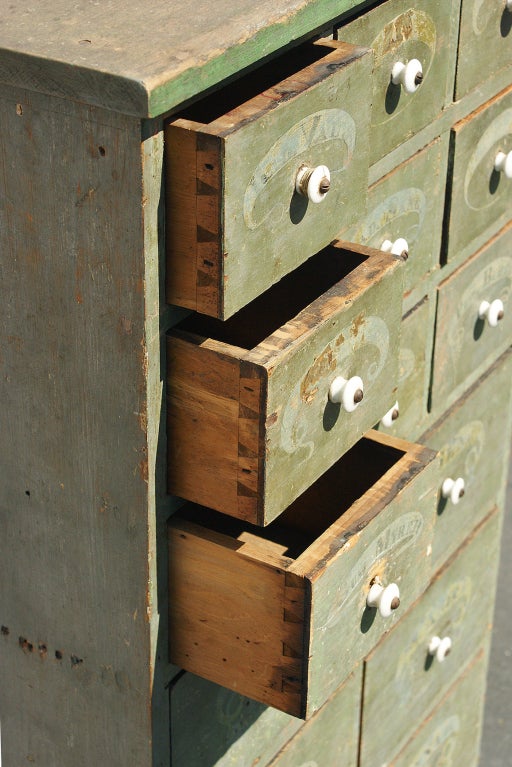 American 19-Drawer Hand Stenciled Apothecary  For Sale