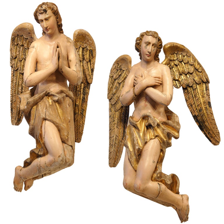 Angels de la nativité sculptés en bois flamand du 18ème siècle