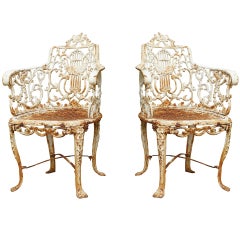 Pair of Mid-19th Century Cast Iron Lyre-Back Garden Chairs 11